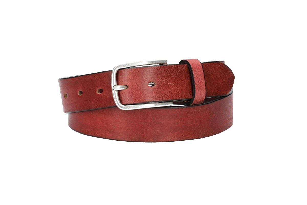Ledergürtel Rot 35mm mit Dornschließe in Silber - leder-accessoires.com