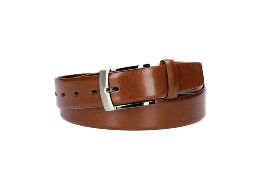 Herren-|Anzugsgürtel 35mm bombiert in Cognac mit Dornschließe - leder-accessoires.com