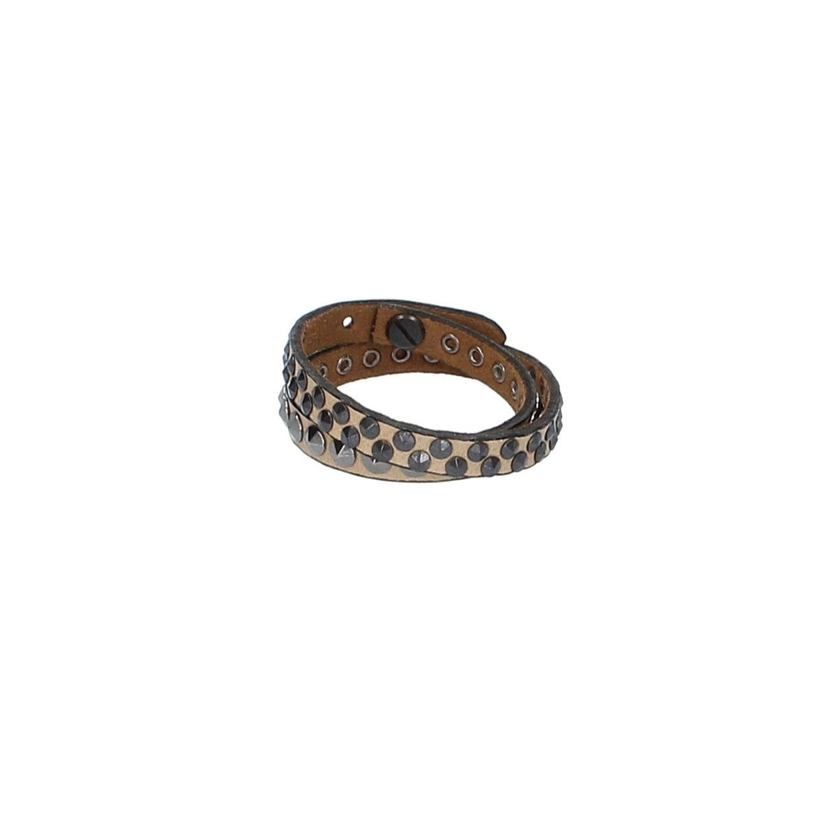 Armband zweifach in Taupe mit dunklen Pyramidennieten aus Leder - leder-accessoires.com