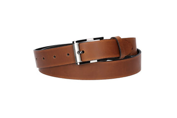 Herren-|Anzugsgürtel 30mm in Cognac mit Dornschließe in Silber - leder-accessoires.com