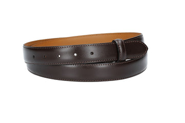 Lederriemen | Gürtelrohling 30mm bombiert in Braun mit Schlaufe und Kapplochteil - leder-accessoires.com
