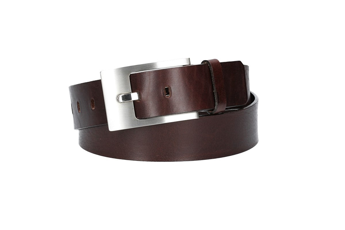 Ledergürtel Überlänge Braun 40mm mit Schmuckschließe Silber - leder-accessoires.com