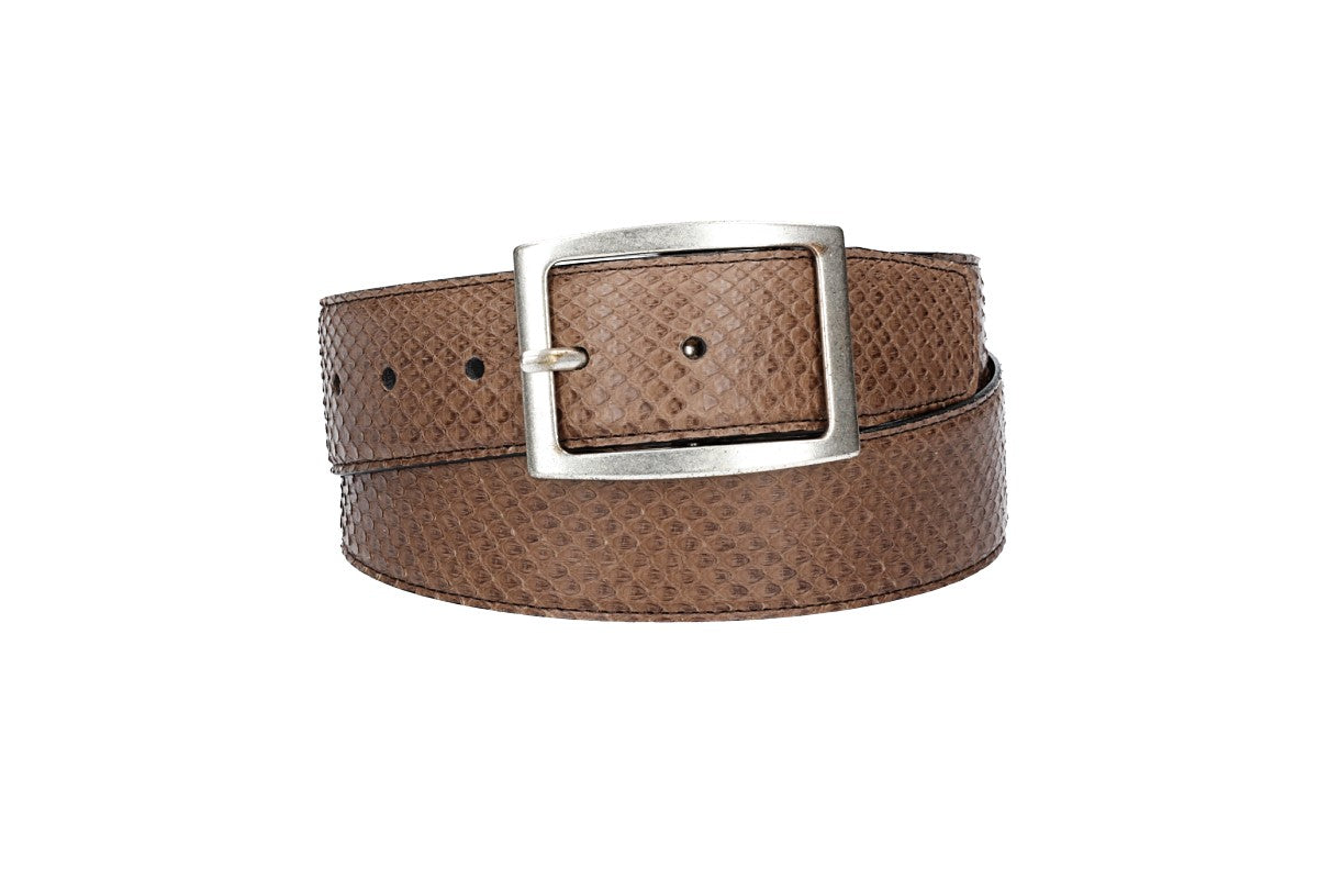 Schlangenledergürtel 40mm Braun und Vollschließe in Silber - leder-accessoires.com