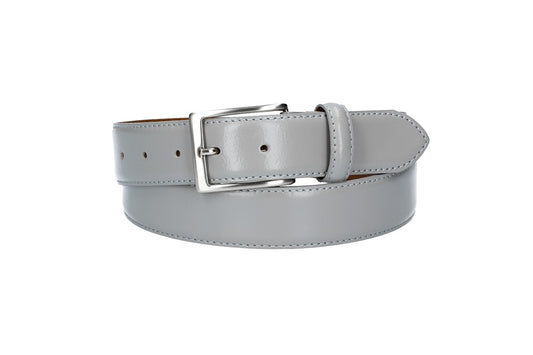 Herren-|Anzugsgürtel 35mm bombiert und abgenäht in Grau mit Dornschließe - leder-accessoires.com