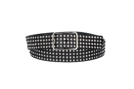 Ledergürtel 35mm in Schwarz mit Swarowski Steinen und Vollschließe Silber - leder-accessoires.com
