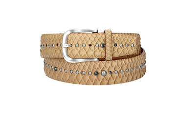 Schlangenledergürtel 40mm Beige mit Nieten und Strass - leder-accessoires.com