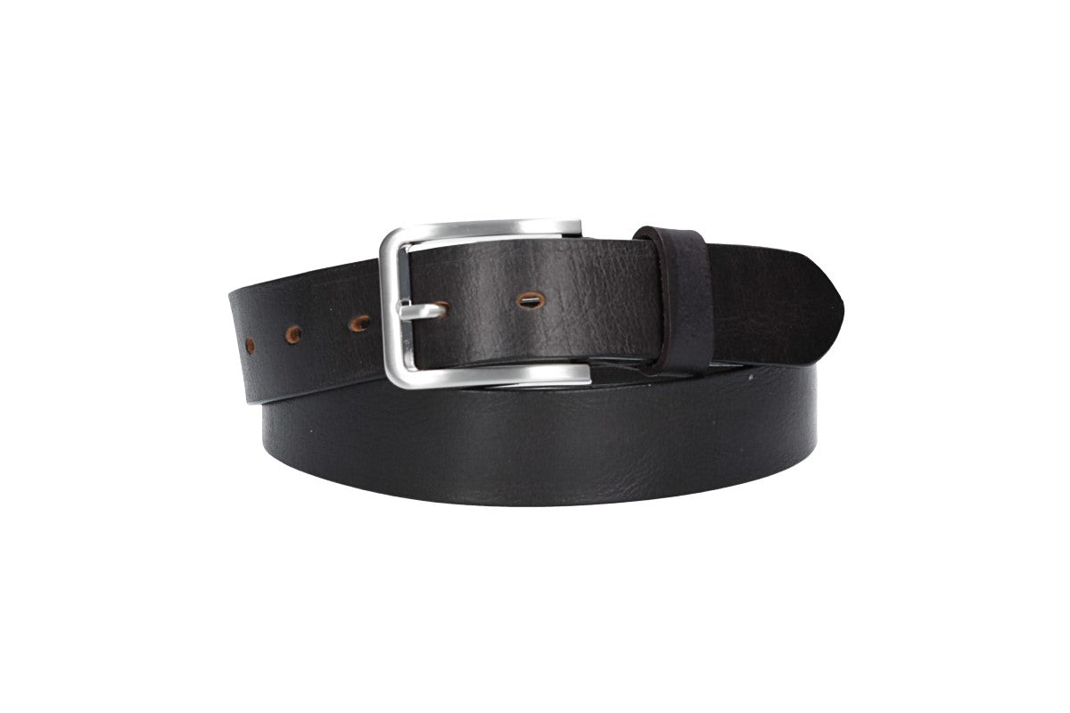 Ledergürtel Schwarz 35mm mit Dornschließe in Silber - leder-accessoires.com
