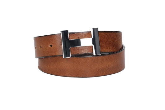 Ledergürtel Cognac 40mm mit H-Schließe in Silber - leder-accessoires.com
