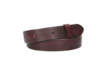 Lederriemen | Gürtelrohling Glanz 35mm in Rot | Bordeaux mit Schlaufe und Kapplochteil - leder-accessoires.com