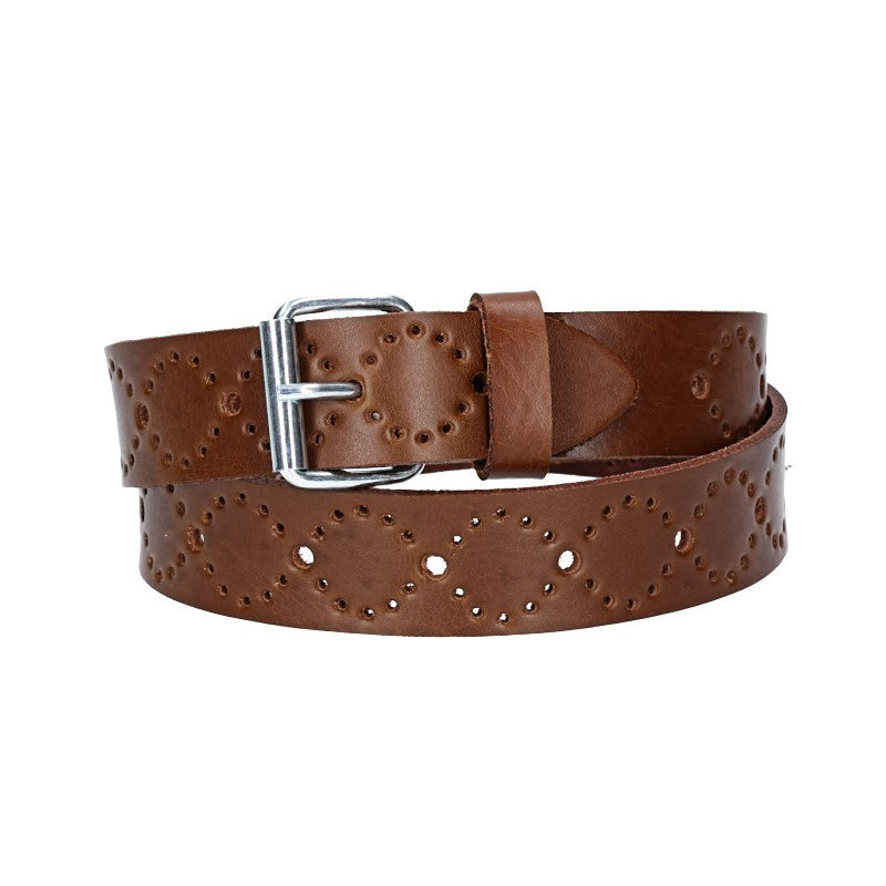 Ledergürtel Kids 25mm in Cognac mit Lochmuster und Rollschließe in Silber - leder-accessoires.com