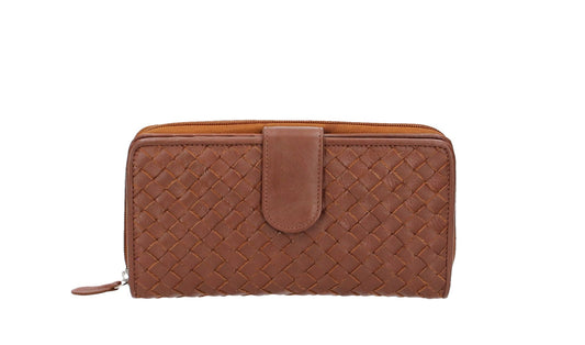 Langbörse in Flechtoptik mit Riegel in Cognac aus Leder - leder-accessoires.com