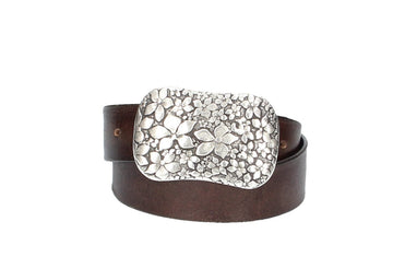 Ledergürtel Braun 40mm mit Blumenschließe|Koppelschließe - leder-accessoires.com