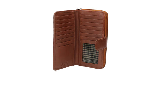 Langbörse in Flechtoptik mit Riegel in Cognac aus Leder - leder-accessoires.com