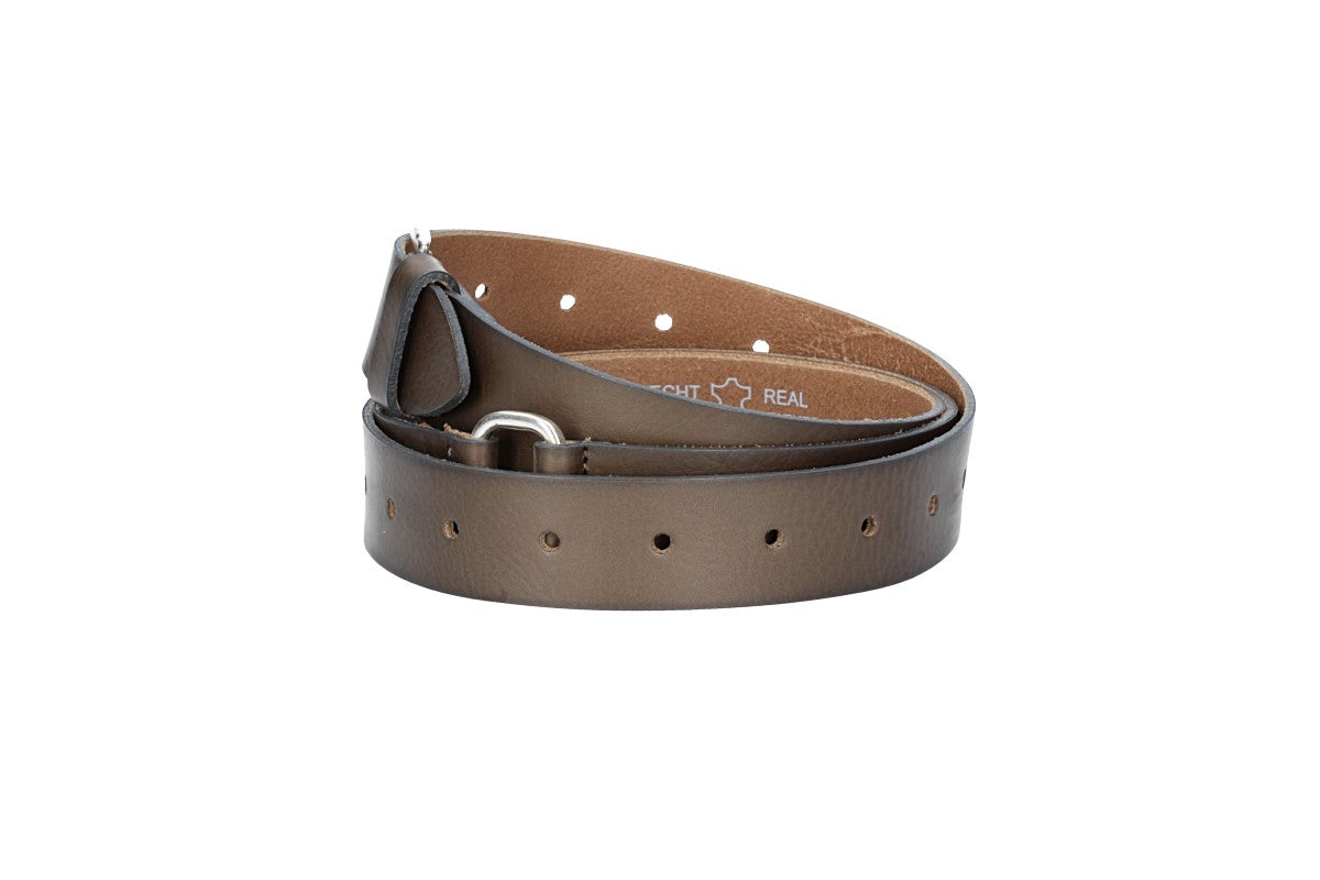 Ledergürtel Überlänge Taupe|Braun 35mm mit Schließe in Silber - leder-accessoires.com