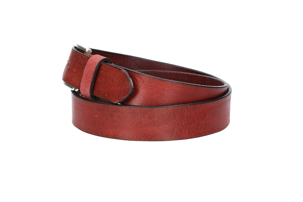 Ledergürtel Rot 35mm mit Dornschließe in Silber - leder-accessoires.com