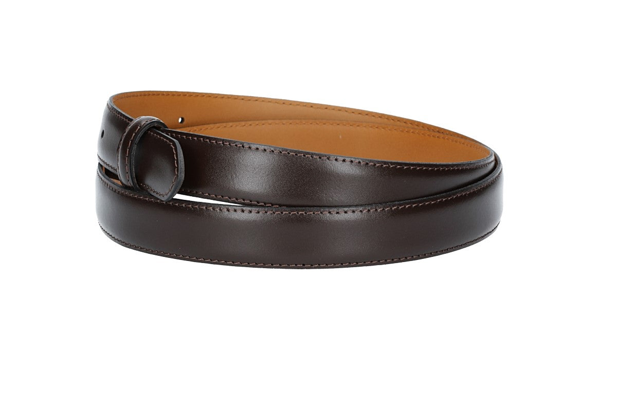 Lederriemen | Gürtelrohling 30mm bombiert in Braun mit Schlaufe und Kapplochteil - leder-accessoires.com