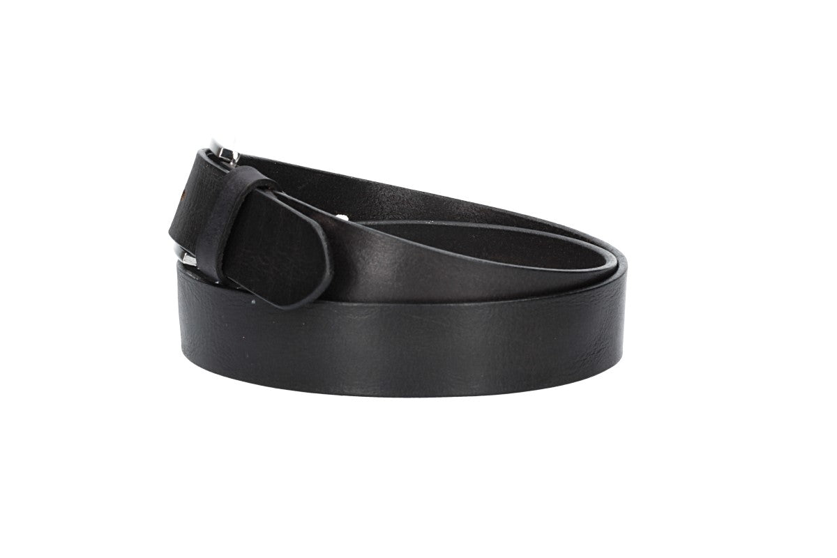 Ledergürtel Schwarz 35mm mit Dornschließe in Silber - leder-accessoires.com
