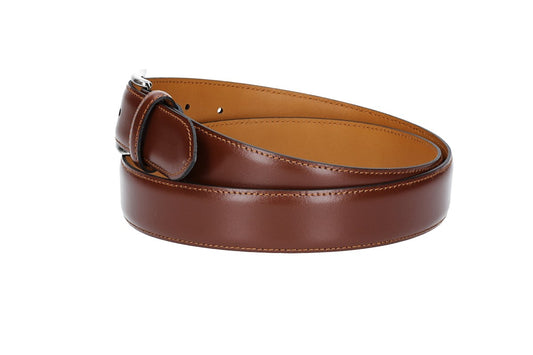 Herren-|Anzugsgürtel 35mm bombiert und abgenäht in Cognac mit Dornschließe - leder-accessoires.com