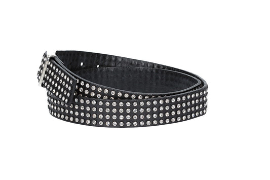 Ledergürtel 35mm in Schwarz mit Swarowski Steinen und Vollschließe Silber - leder-accessoires.com