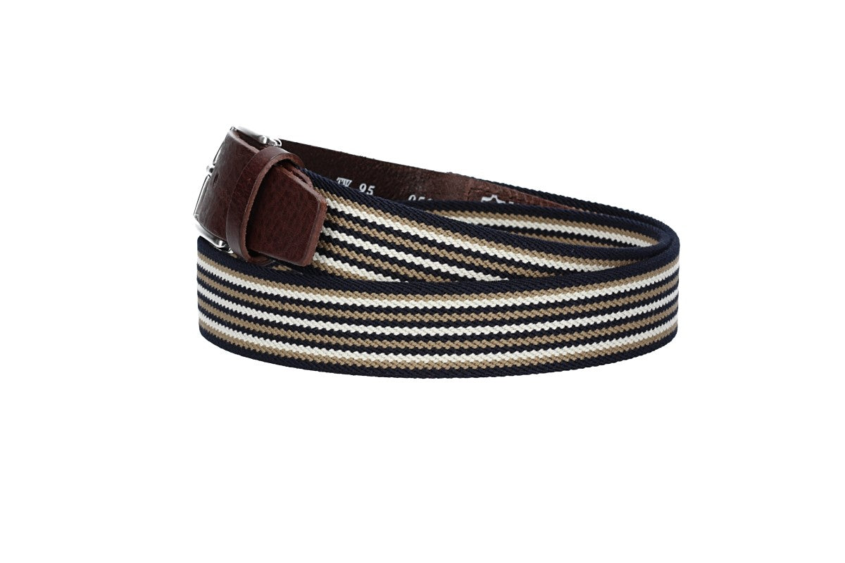 Stretchgürtel|Bandgürtel 35mm in Dunkelbraun gestreift mit Dornschließe - leder-accessoires.com