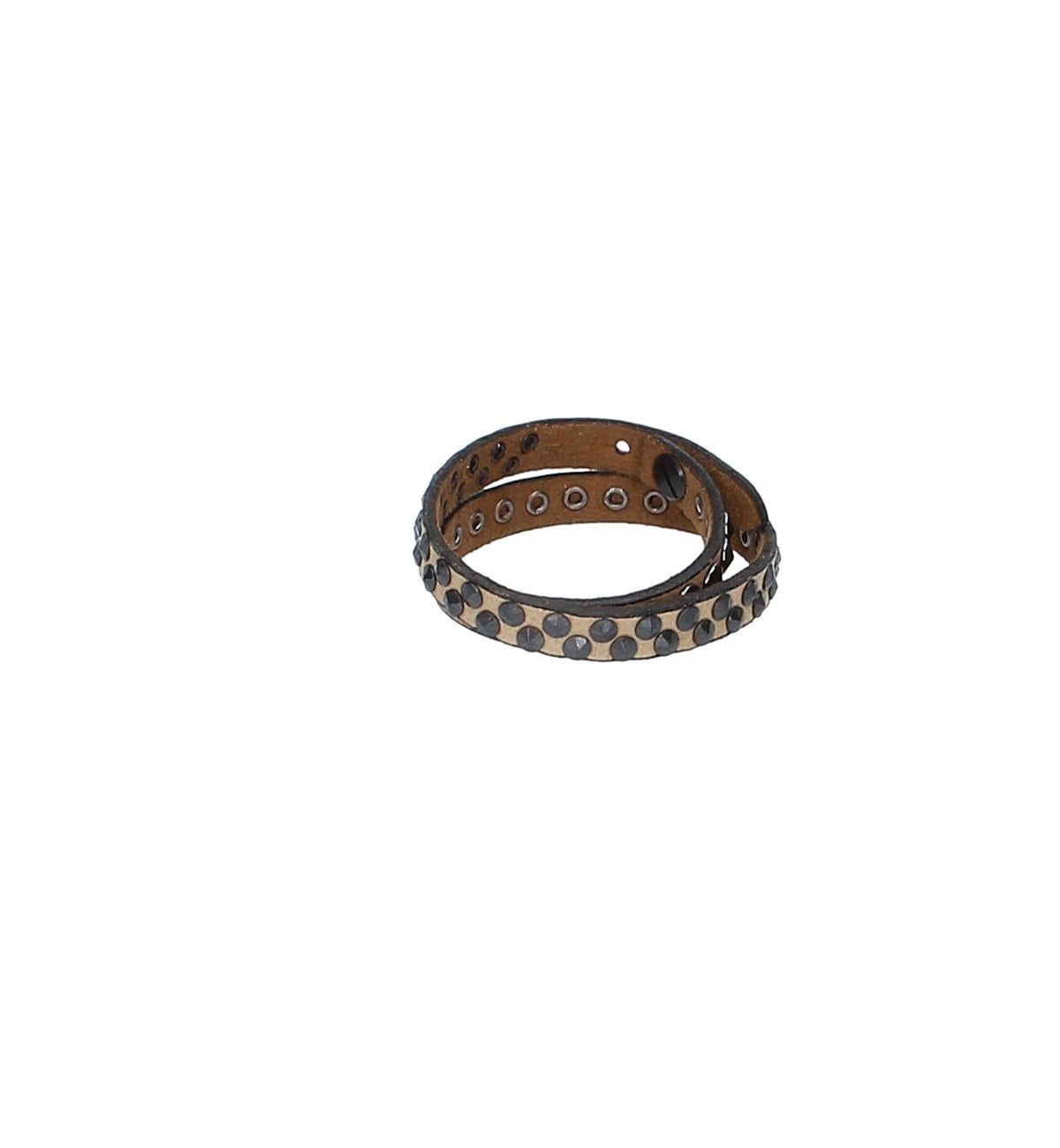 Armband zweifach in Taupe mit dunklen Pyramidennieten aus Leder - leder-accessoires.com