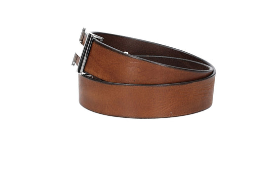 Ledergürtel Cognac 40mm mit H-Schließe in Silber - leder-accessoires.com