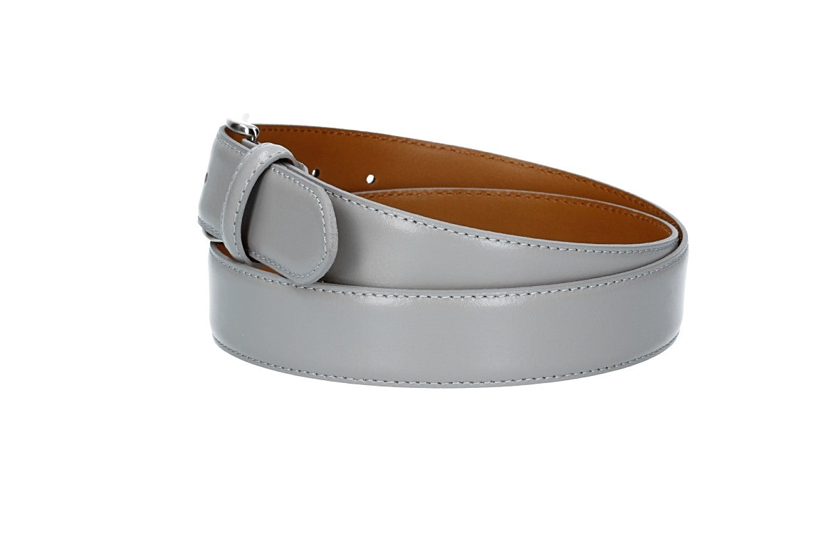 Herren-|Anzugsgürtel 35mm bombiert und abgenäht in Grau mit Dornschließe - leder-accessoires.com