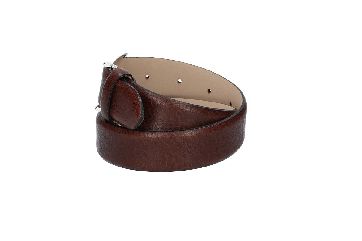 Ledergürtel Kids 30mm in Braun bombiert mit Schließe in Silber - leder-accessoires.com