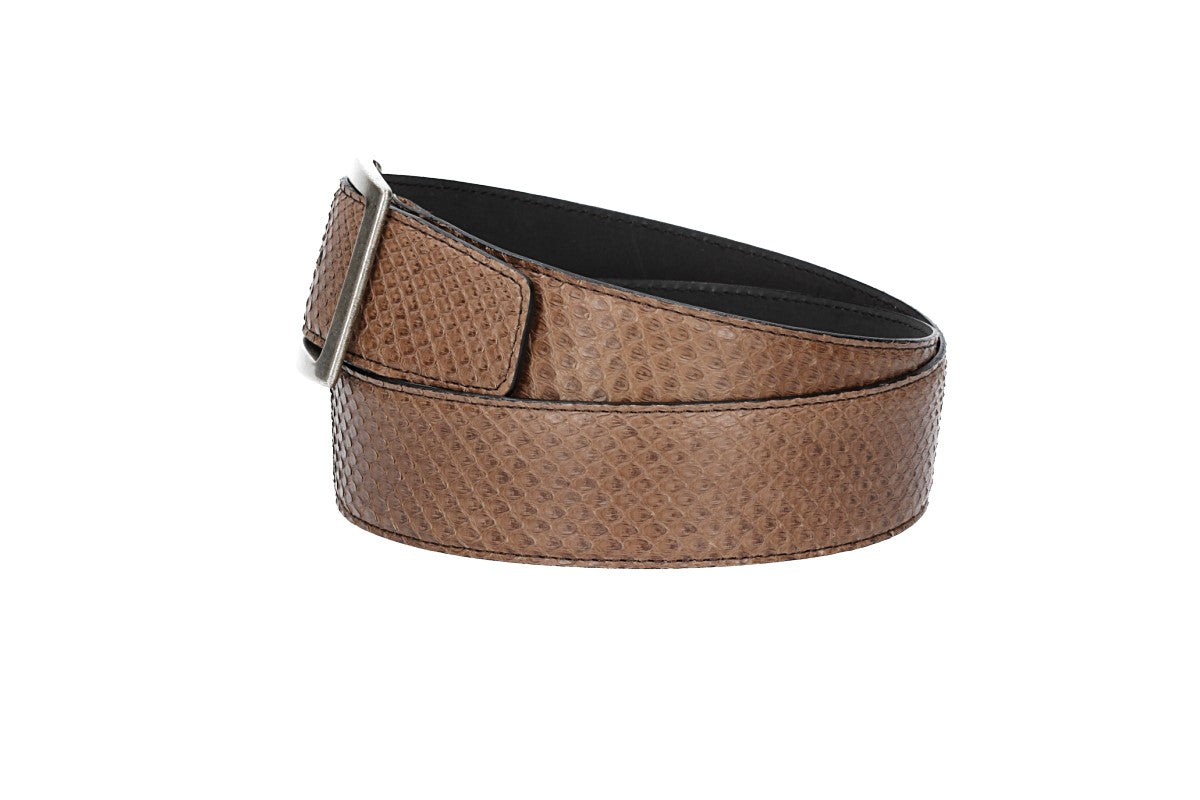 Schlangenledergürtel 40mm Braun und Vollschließe in Silber - leder-accessoires.com