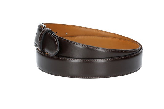Herren-|Anzugsgürtel 35mm bombiert und abgenäht in Braun mit Dornschließe - leder-accessoires.com