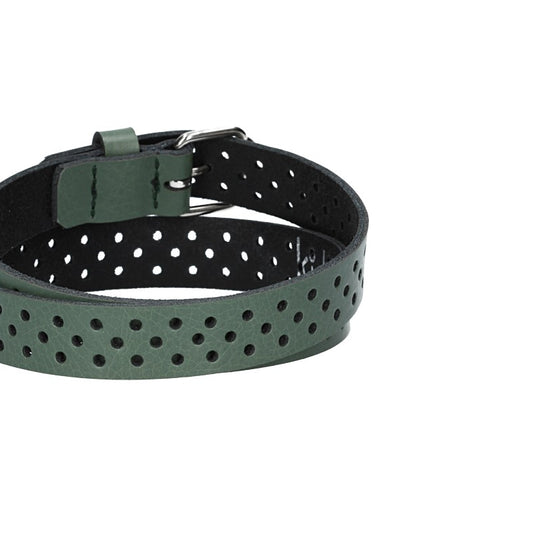 Ledergürtel Mini 20mm in Grün mit durchgehender Lochung und dunkler Rollschließe - leder-accessoires.com