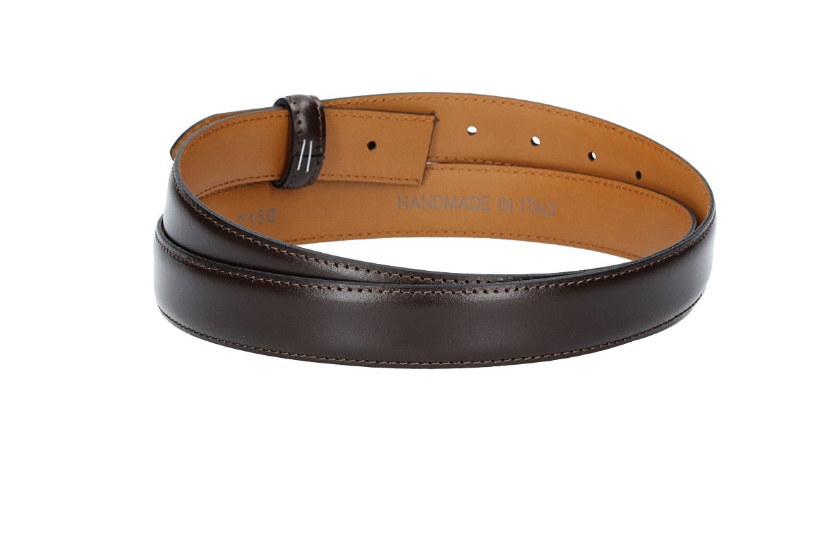 Lederriemen | Gürtelrohling 30mm bombiert in Braun mit Schlaufe und Kapplochteil - leder-accessoires.com