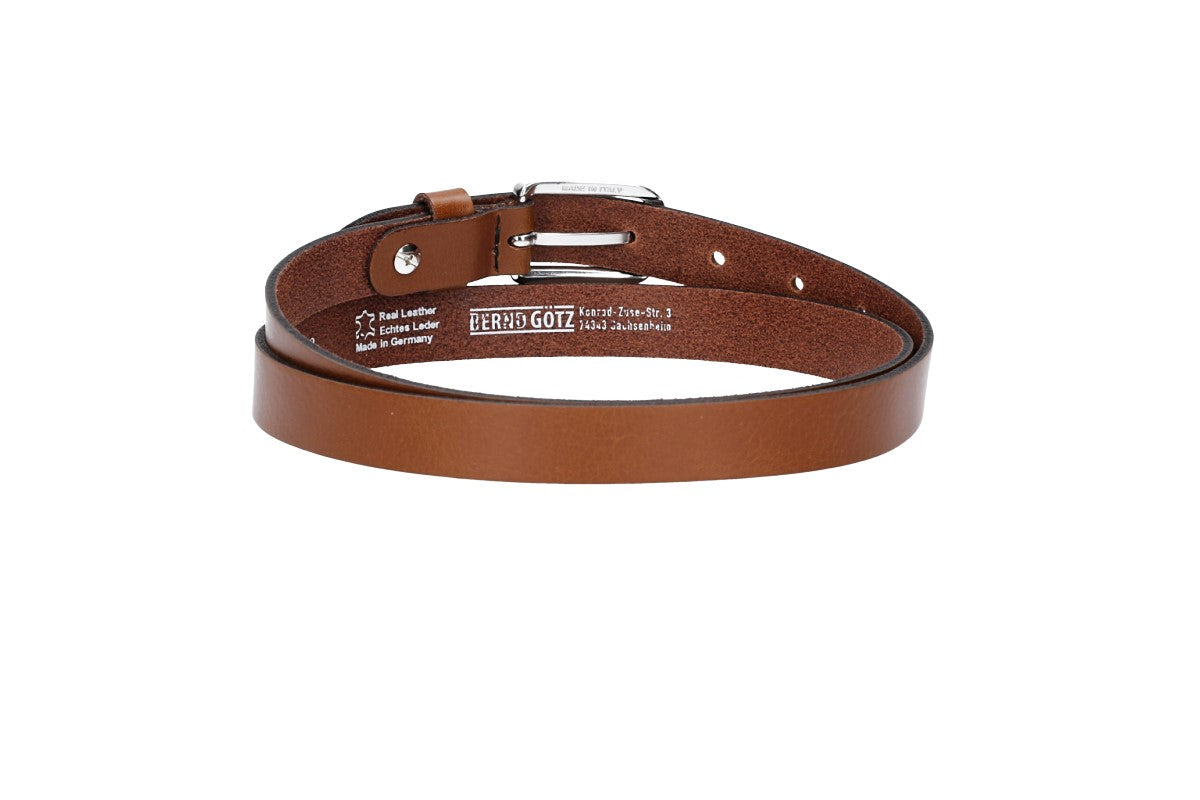 Damen-|Taillengürtel 20mm in Cognac mit Dornschließe in Glanz - leder-accessoires.com