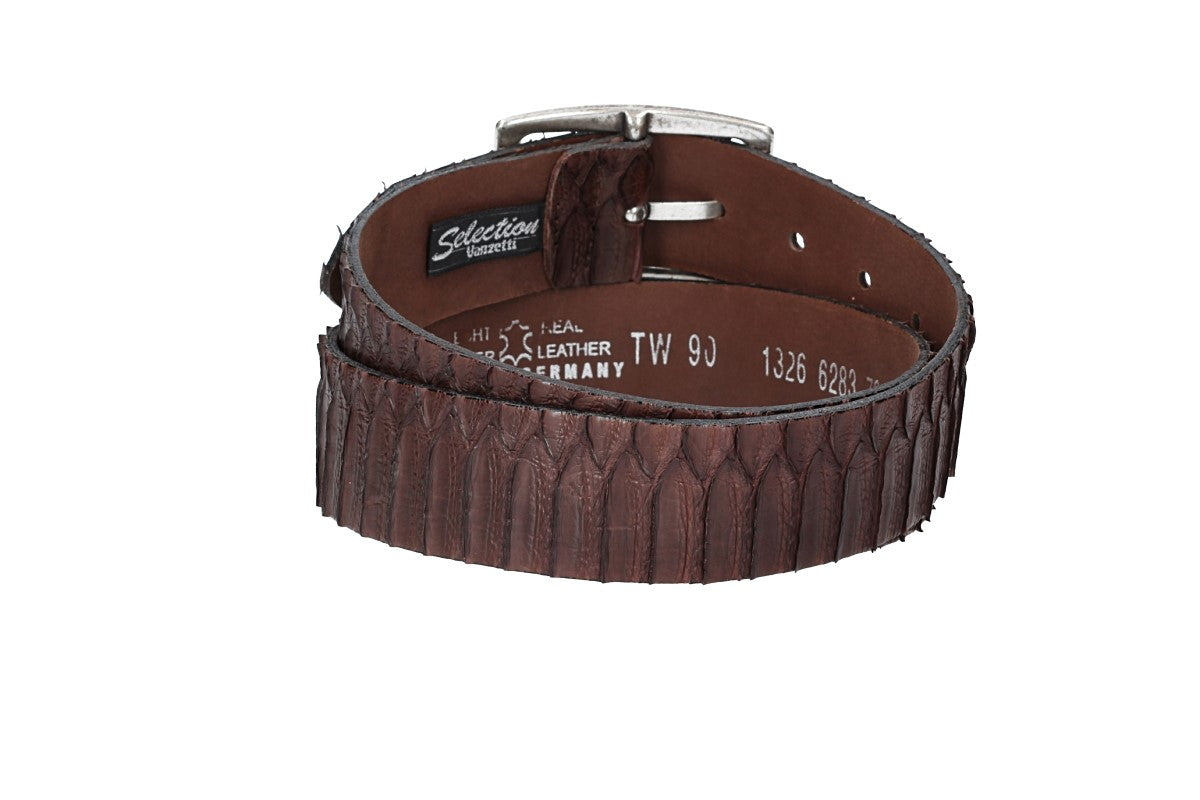 Schlangenledergürtel 40mm D`Braun und Vollschließe in Silber - leder-accessoires.com