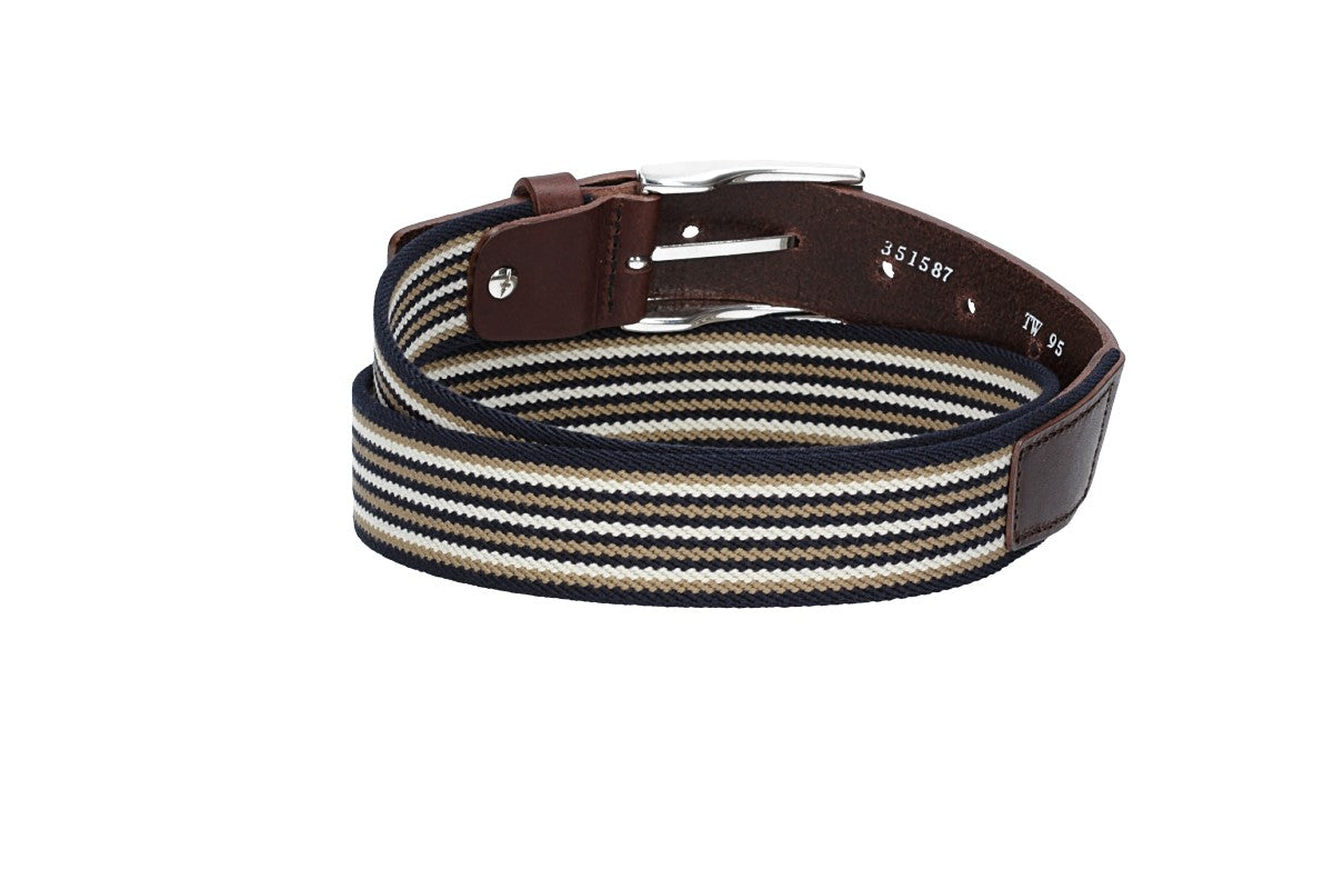 Stretchgürtel|Bandgürtel 35mm in Dunkelbraun gestreift mit Dornschließe - leder-accessoires.com
