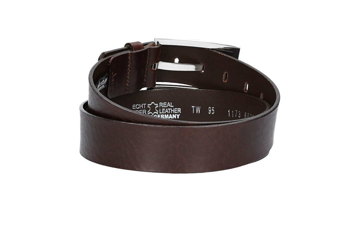 Ledergürtel Überlänge Braun 40mm mit Schmuckschließe Silber - leder-accessoires.com