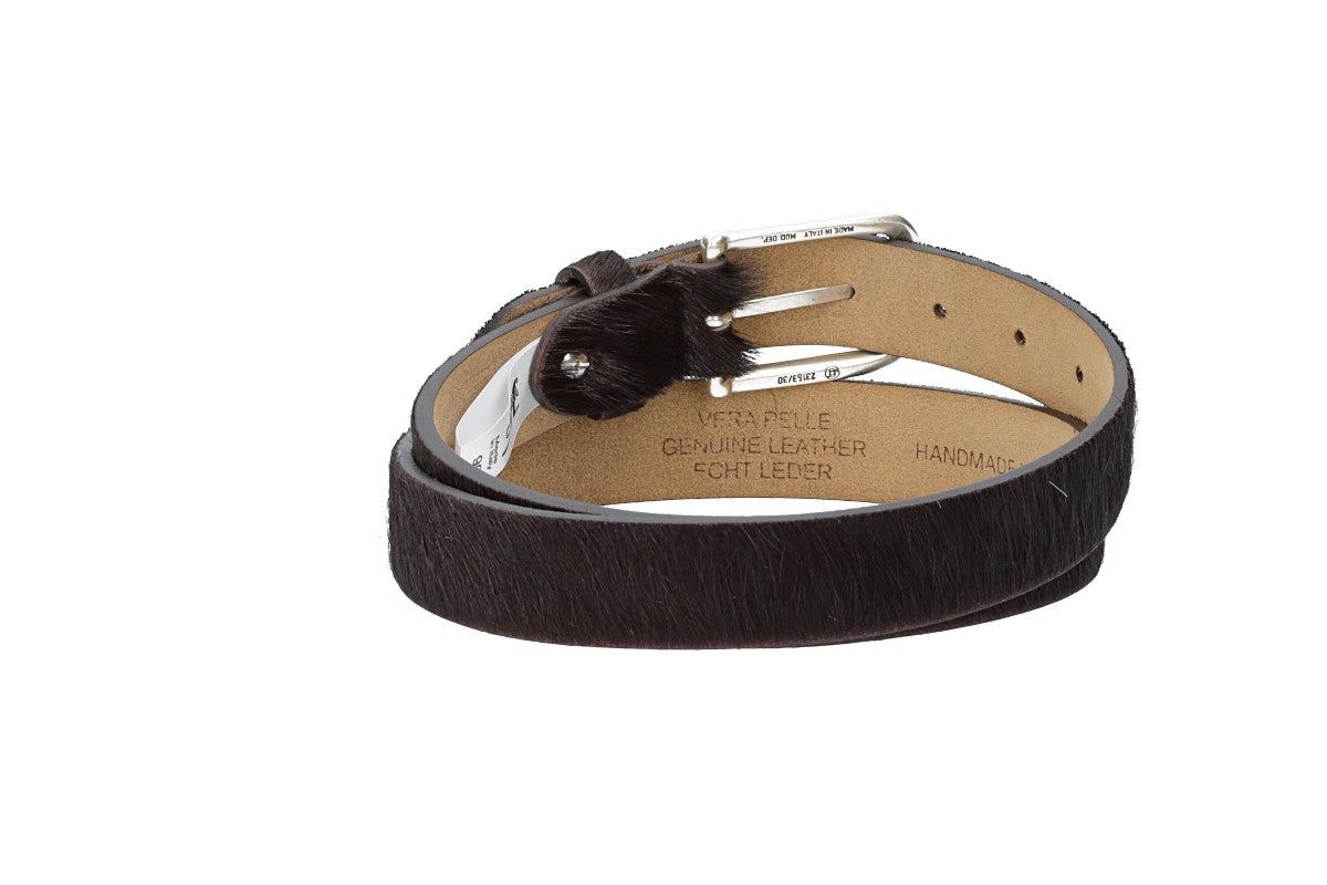 Fellgürtel 30mm in Braun mit Dornschließe in Silber - leder-accessoires.com