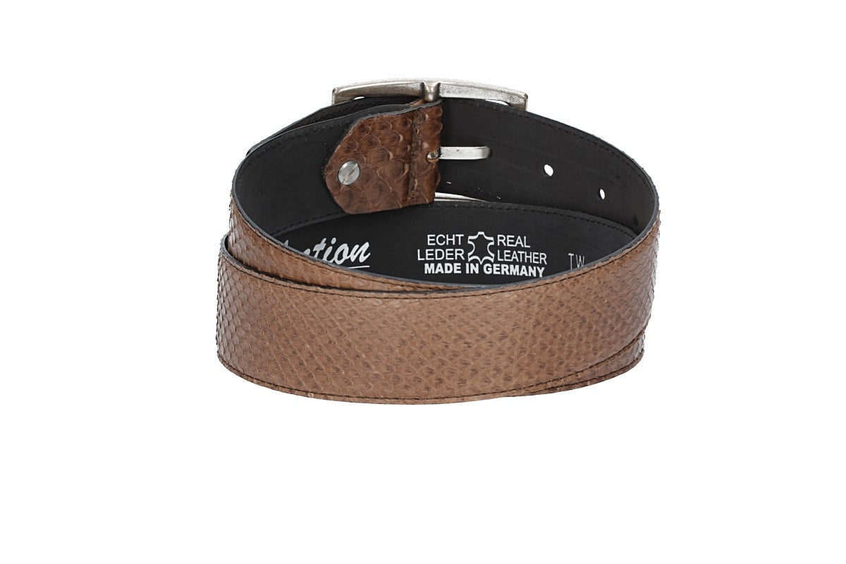 Schlangenledergürtel 40mm Braun und Vollschließe in Silber - leder-accessoires.com