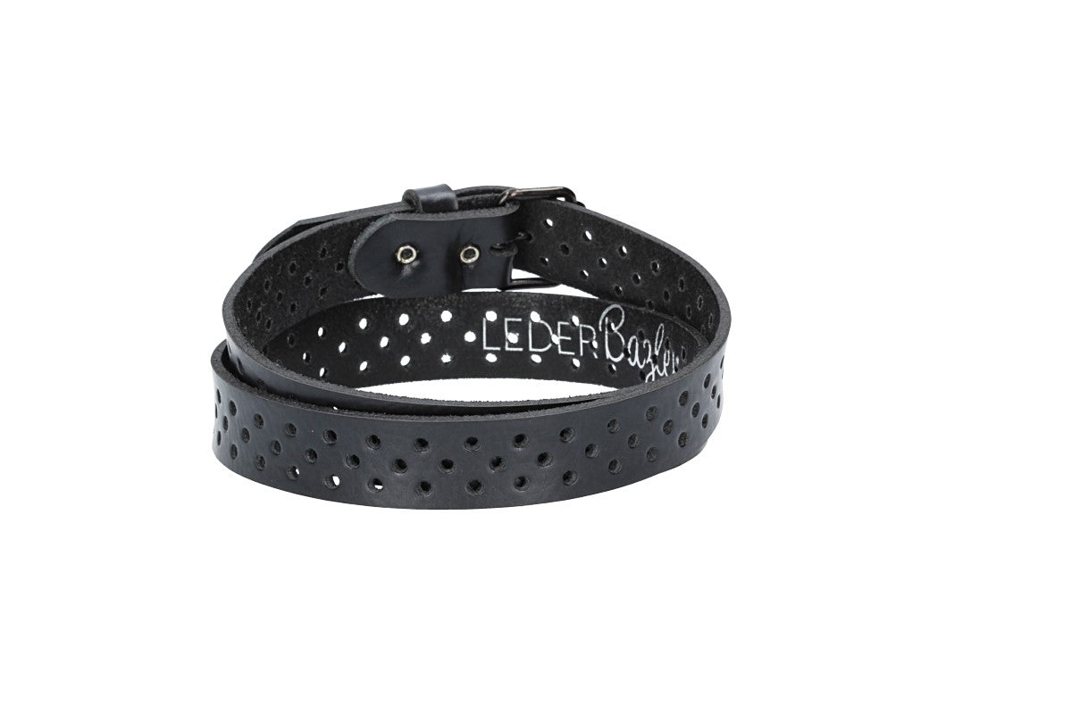 Ledergürtel Mini 20mm in Schwarz mit durchgehender Lochung und dunkler Rollschließe - leder-accessoires.com
