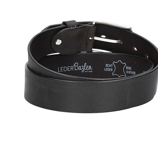 Ledergürtel Schwarz 40mm mit Dornschließe in Silber - leder-accessoires.com