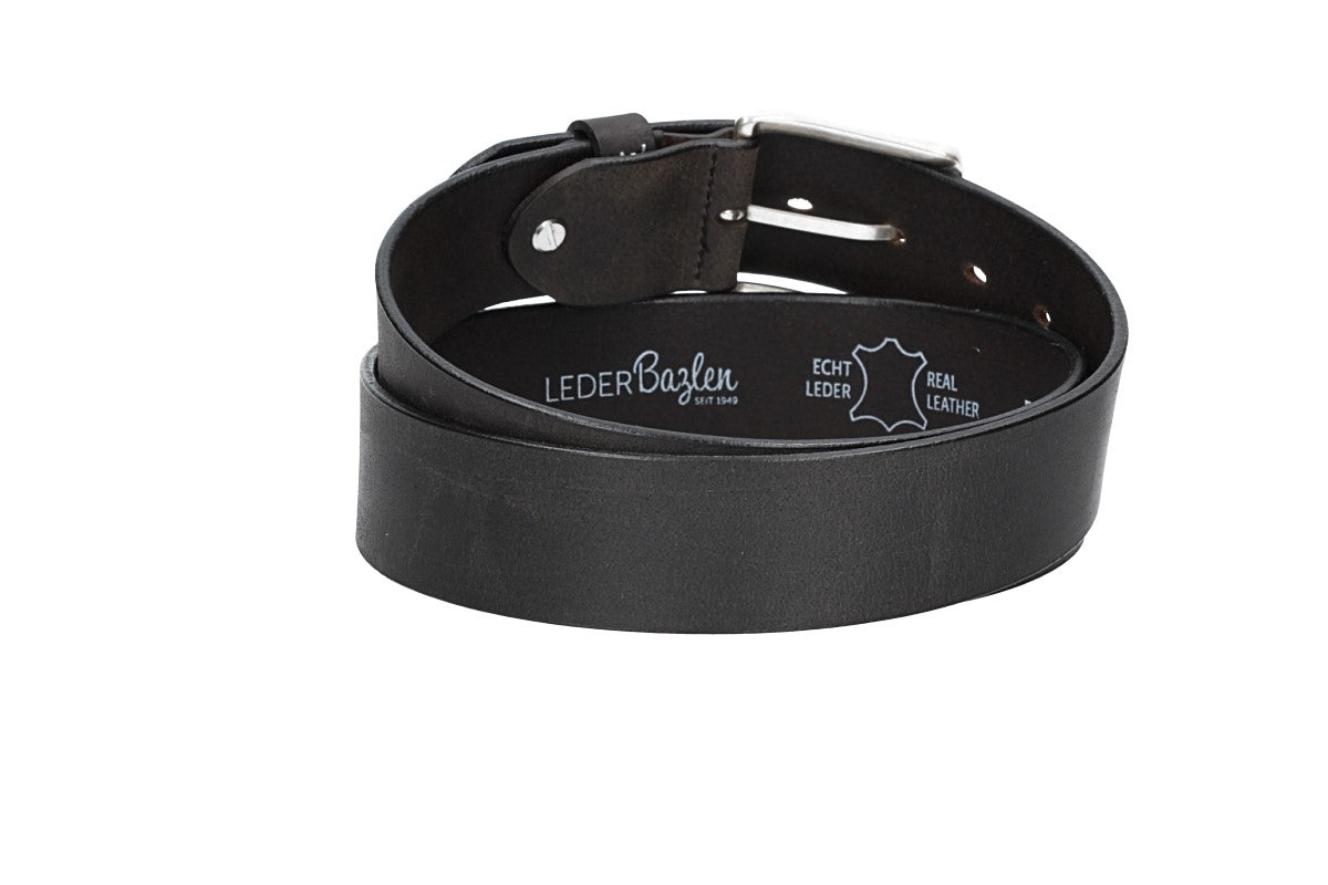 Ledergürtel Schwarz 40mm mit Dornschließe in Silber - leder-accessoires.com