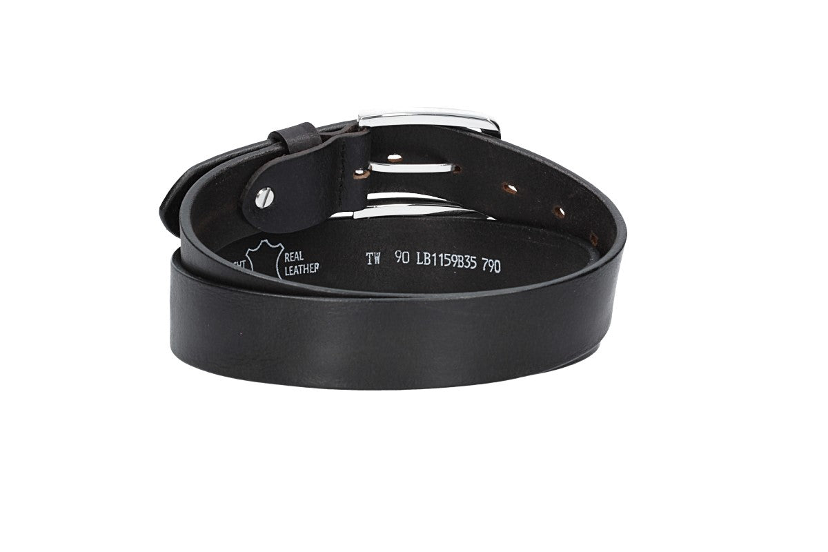 Ledergürtel Schwarz 35mm mit Dornschließe in Silber - leder-accessoires.com