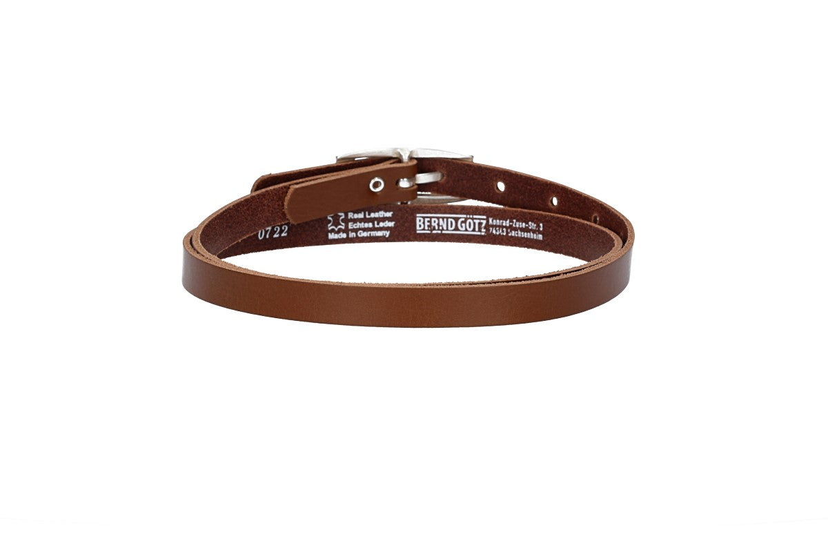 Damen-|Taillengürtel 15mm in Cognac mit Vollschließe in Silber - leder-accessoires.com
