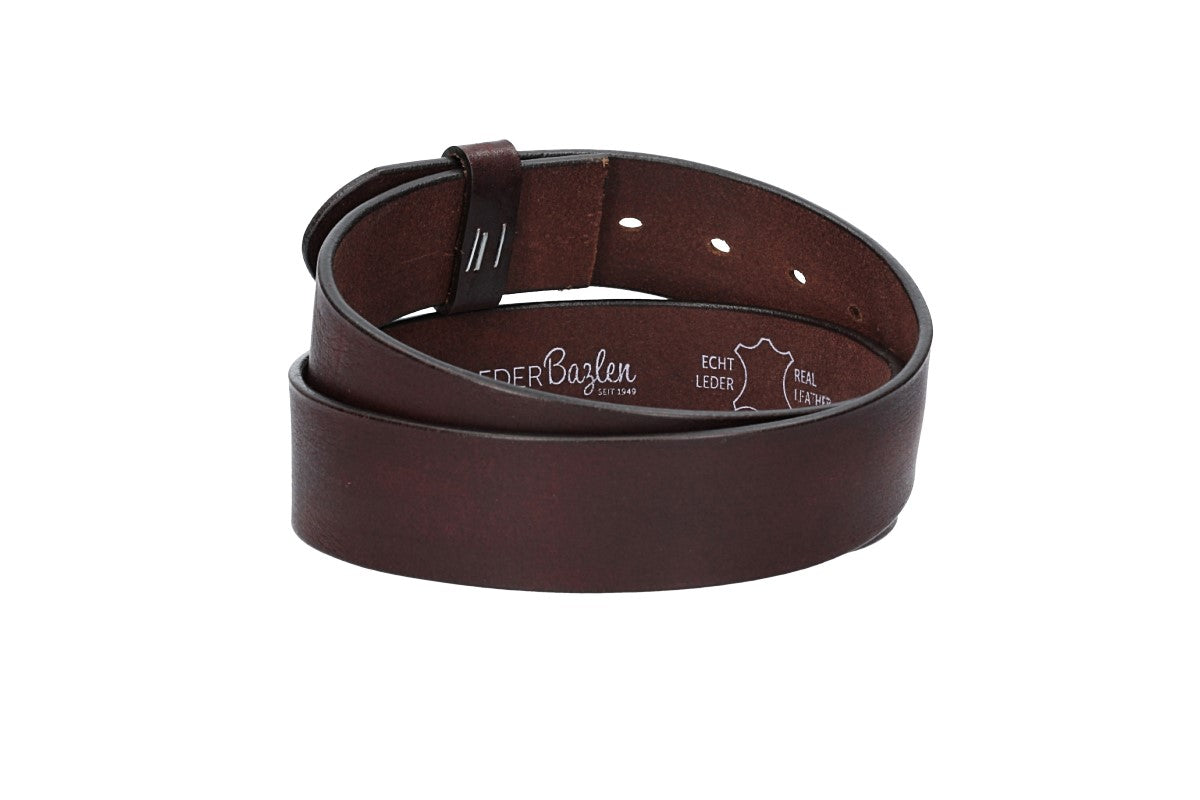 Lederriemen | Gürtelrohling Glanz 40mm in Rot|Bordeaux mit Schlaufe und Kapplochteil - leder-accessoires.com