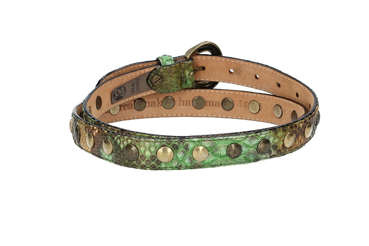 Schlangenledergürtel 25mm Grün und Dornschließe in Messing - leder-accessoires.com