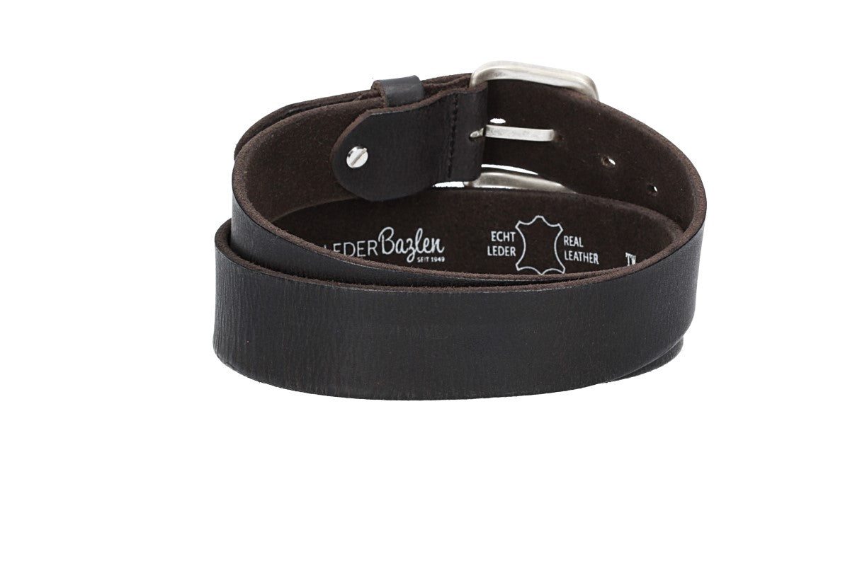 Ledergürtel Schwarz 40mm mit Dornschließe in Silber - leder-accessoires.com