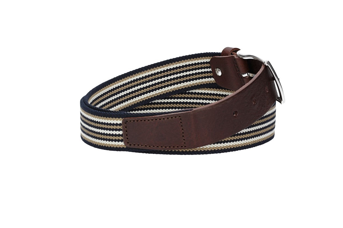 Stretchgürtel|Bandgürtel 35mm in Dunkelbraun gestreift mit Dornschließe - leder-accessoires.com