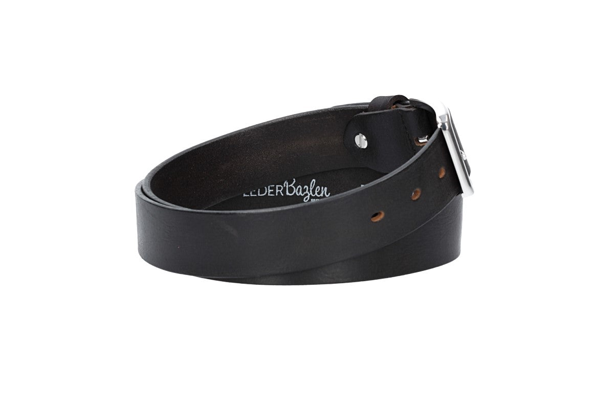 Ledergürtel Schwarz 35mm mit Dornschließe in Silber - leder-accessoires.com