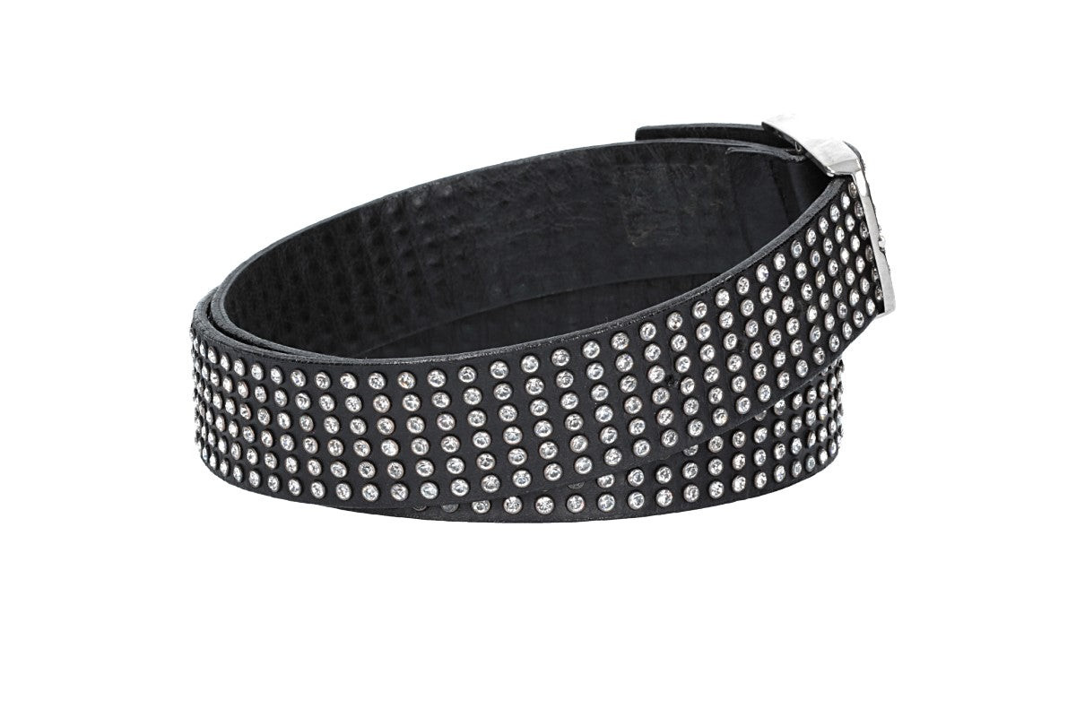Ledergürtel 40mm in Schwarz mit Swarowski  und Vollschließe Schwarz - leder-accessoires.com