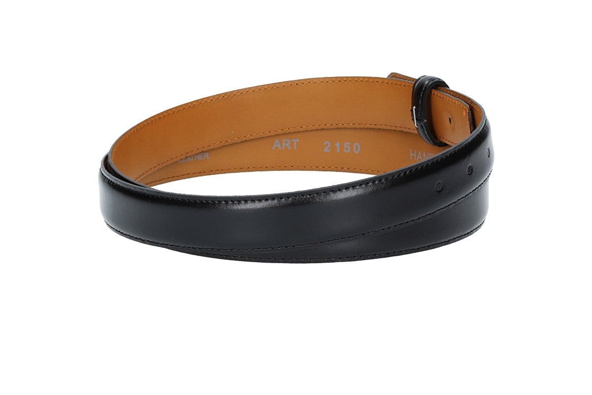 Lederriemen | Gürtelrohling 30mm bombiert in Schwarz mit Schlaufe und Kapplochteil - leder-accessoires.com